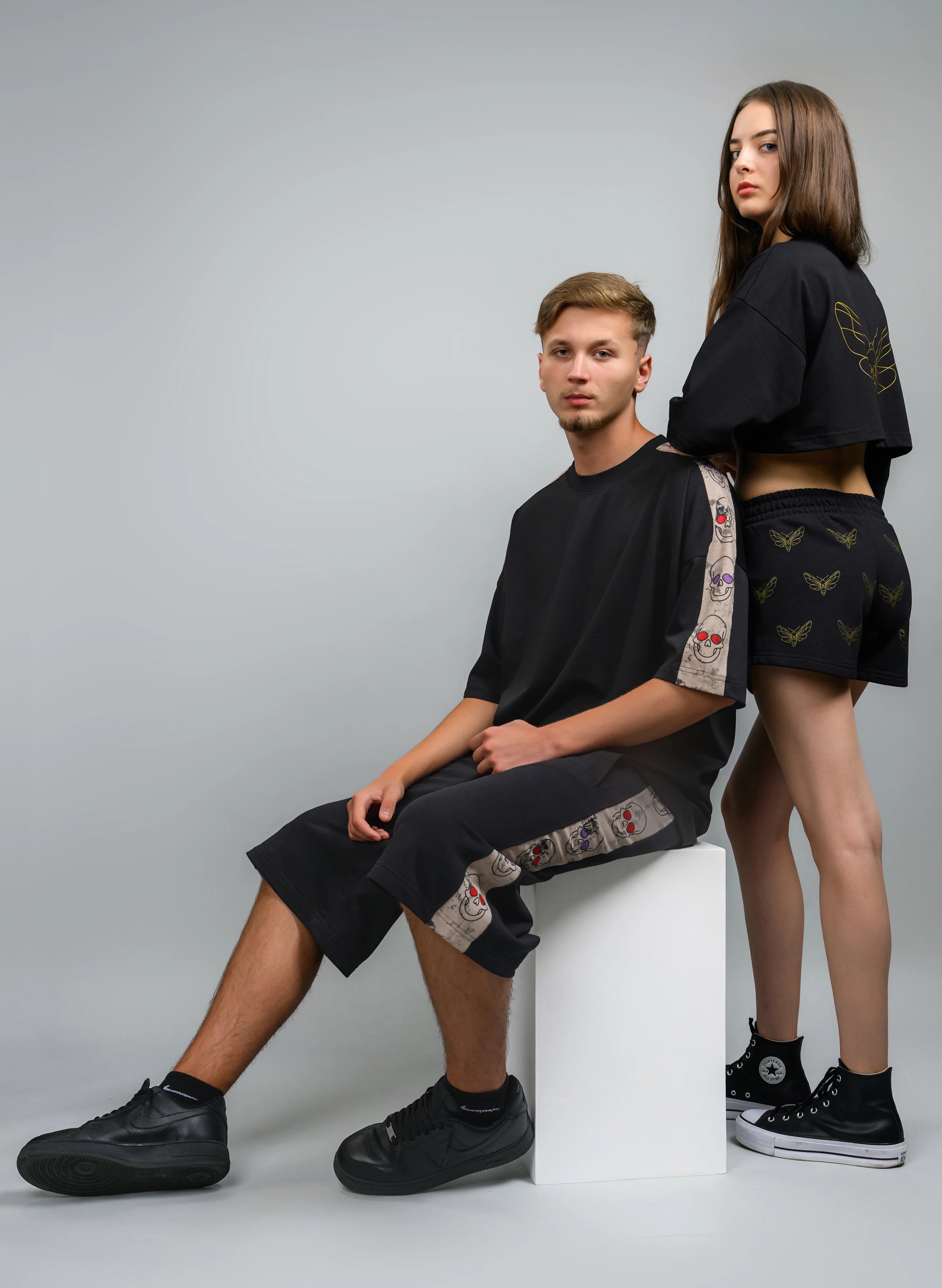 BERMUDE BAGGY BARBATI CU PRINT LATERALE SKULL VISION SHORTS BBP1 - BB02