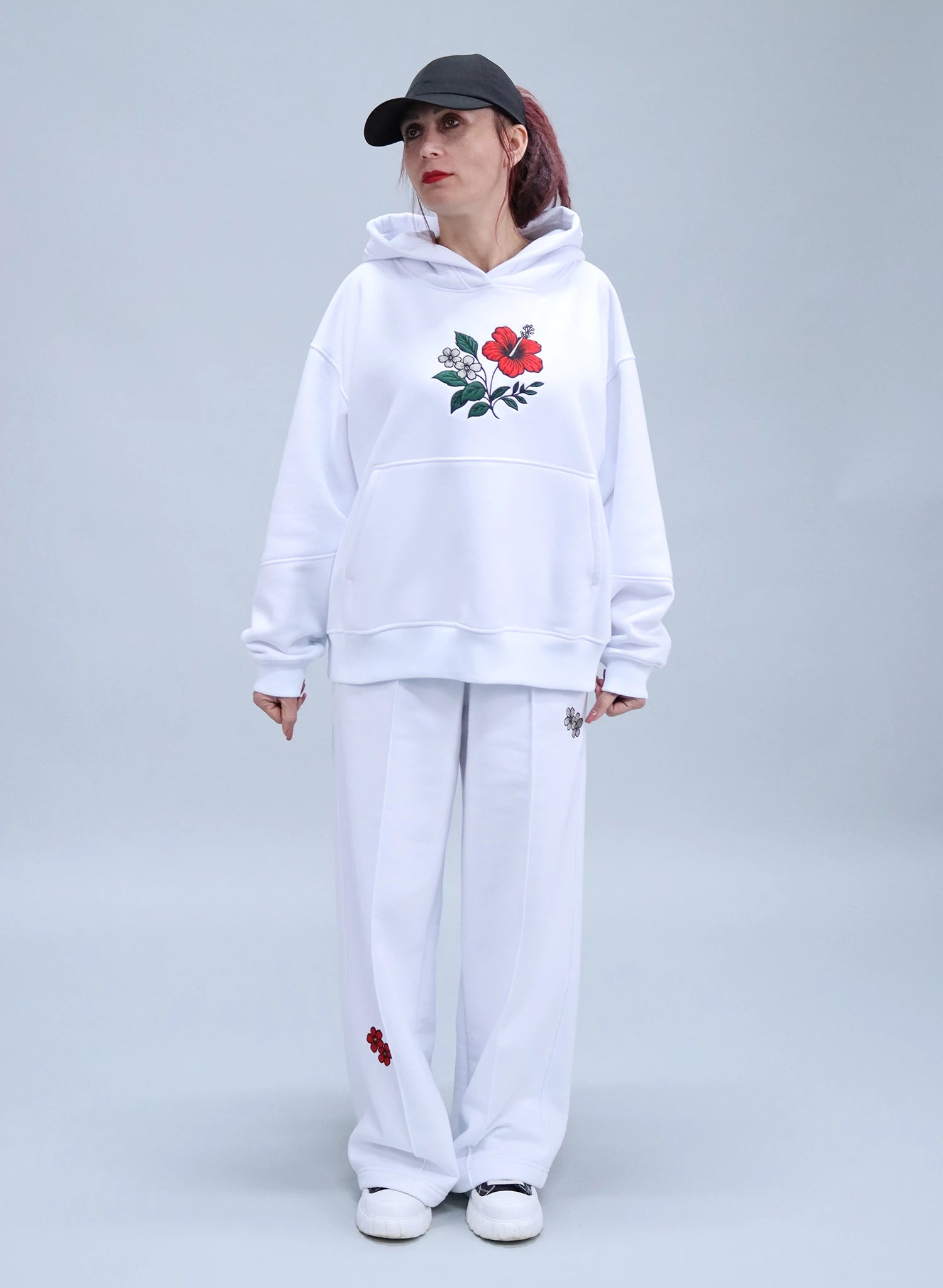 HANORAC ALB OVERSIZED CU BRODERIE DUAL BLOOM HDP5 - HD01