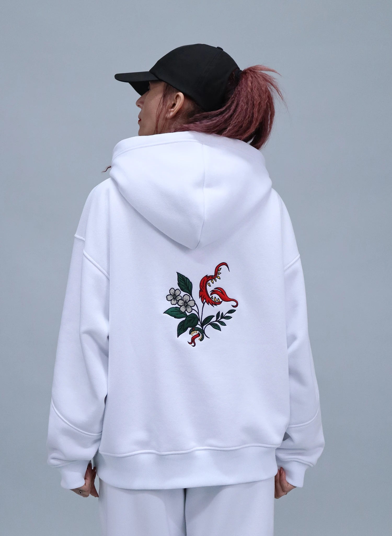 HANORAC ALB OVERSIZED CU BRODERIE DUAL BLOOM HDP5 - HD01