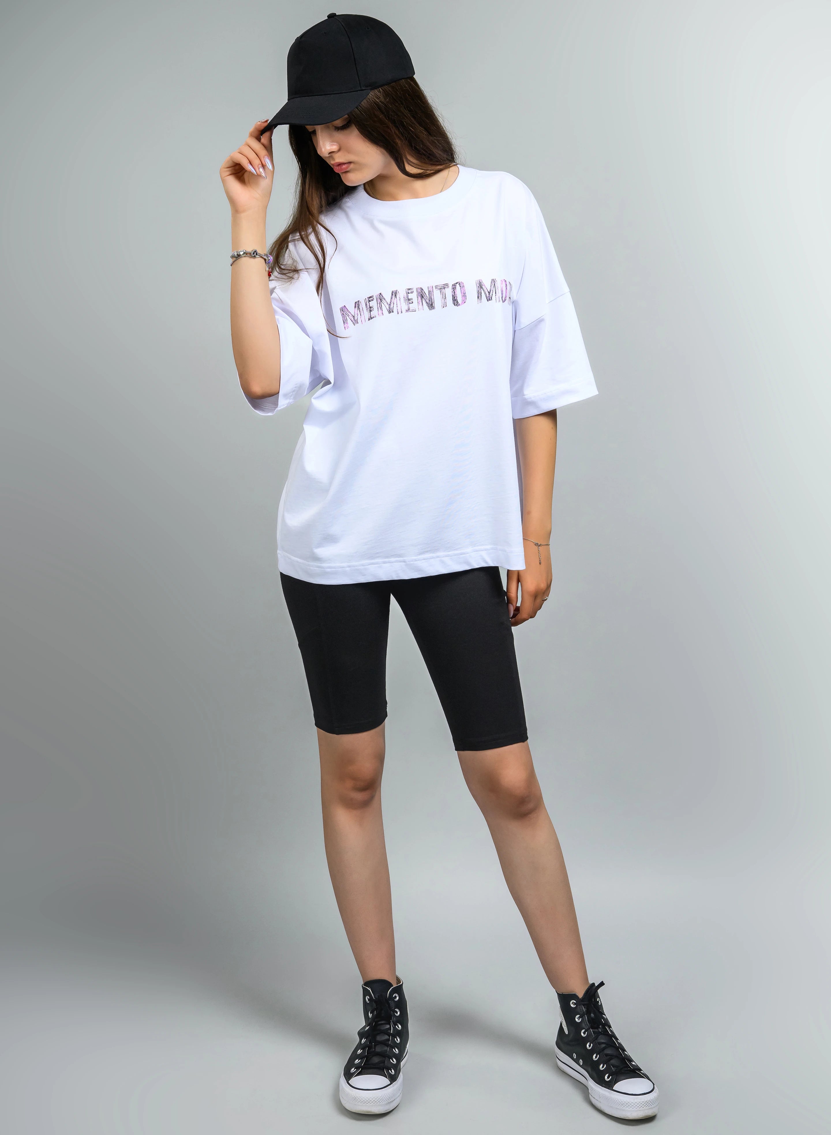 TRICOU ALB OVERSIZED MEMENTO MORI SKULL TDP2 - TD09