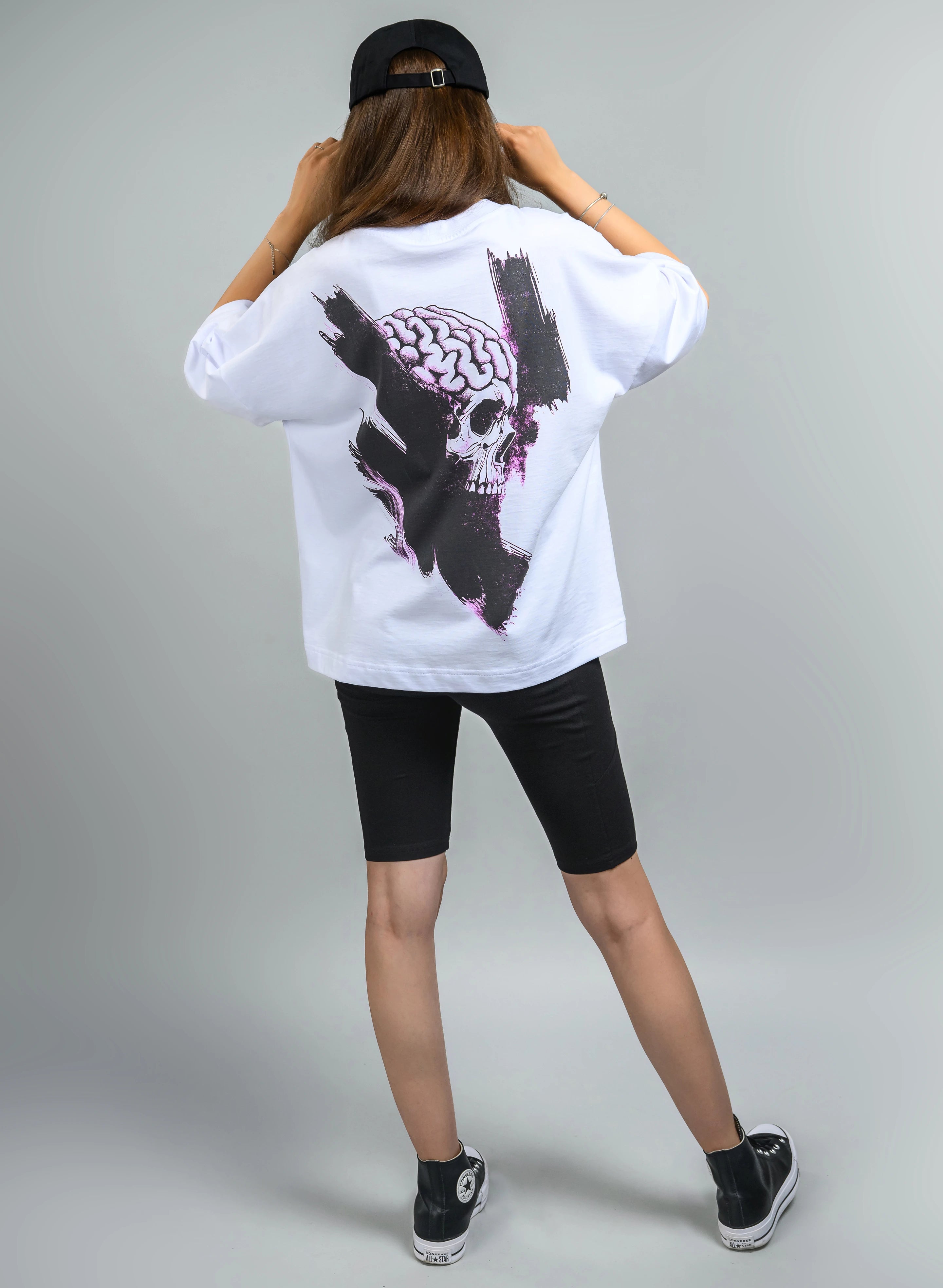 TRICOU ALB OVERSIZED MEMENTO MORI SKULL TDP2 - TD09