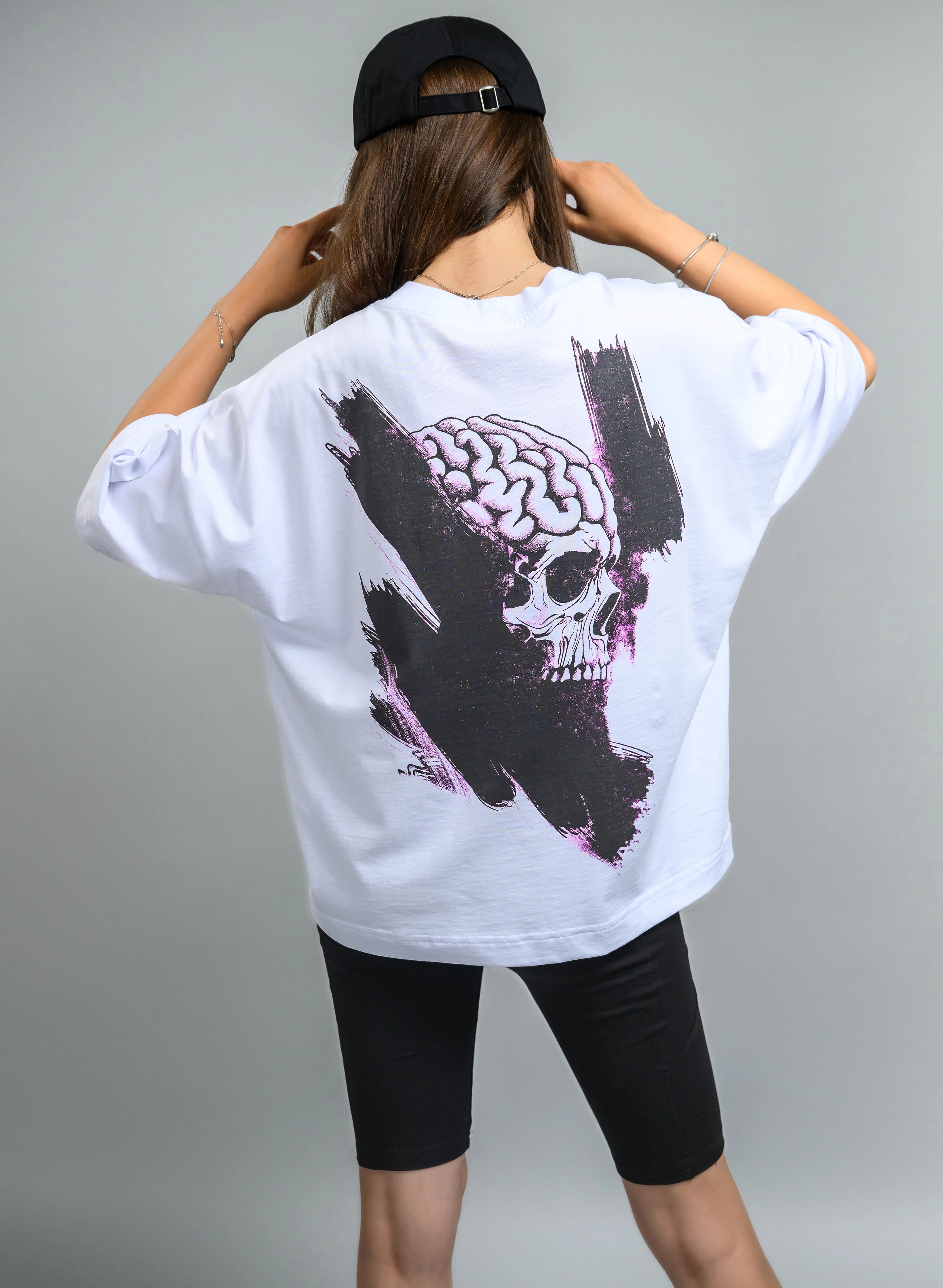 TRICOU ALB OVERSIZED MEMENTO MORI SKULL TDP2 - TD09