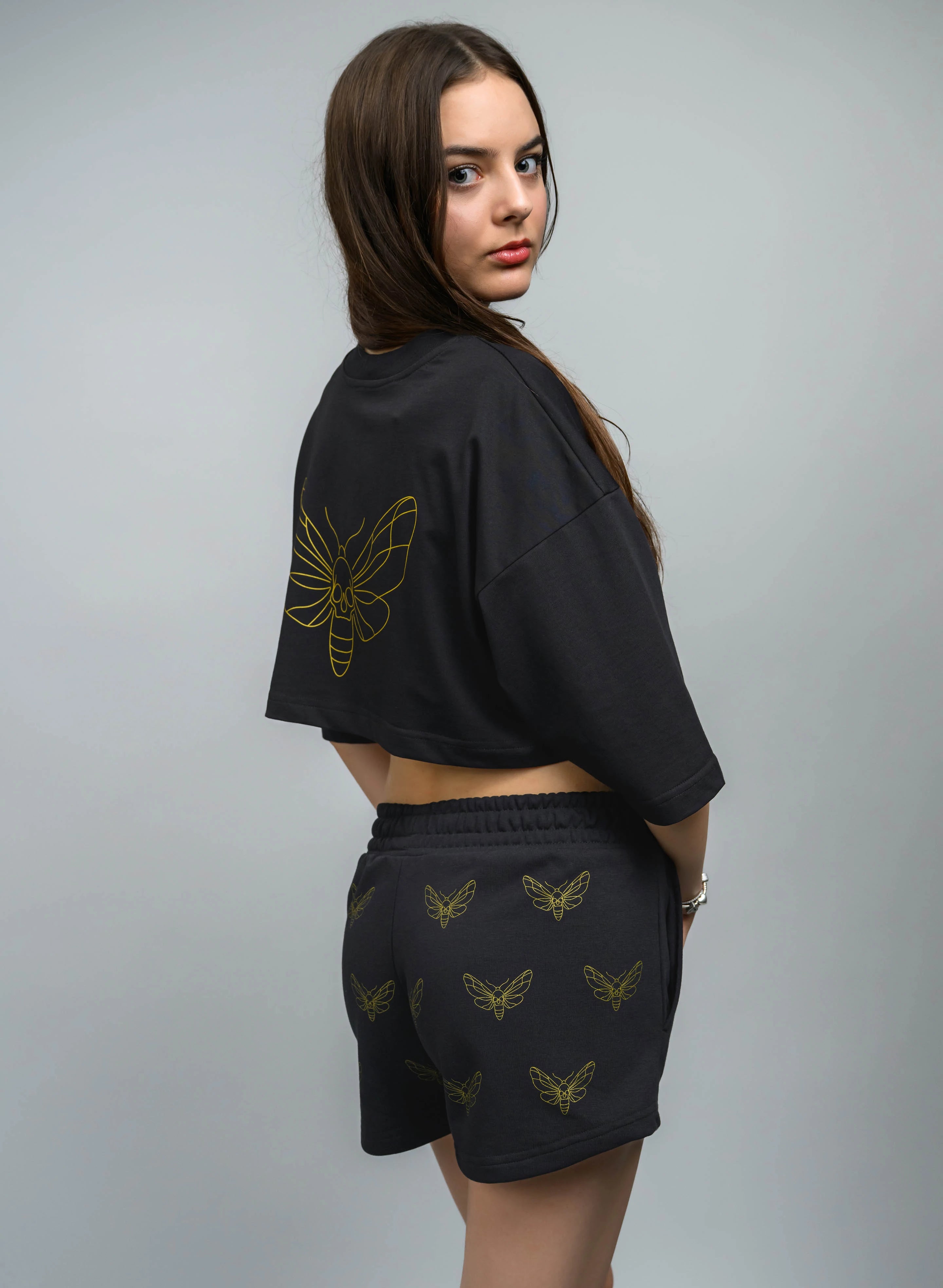 TRICOU CROP DAMA CU PRINT AURIU GOLDEN MOTH TDP4 - TD01