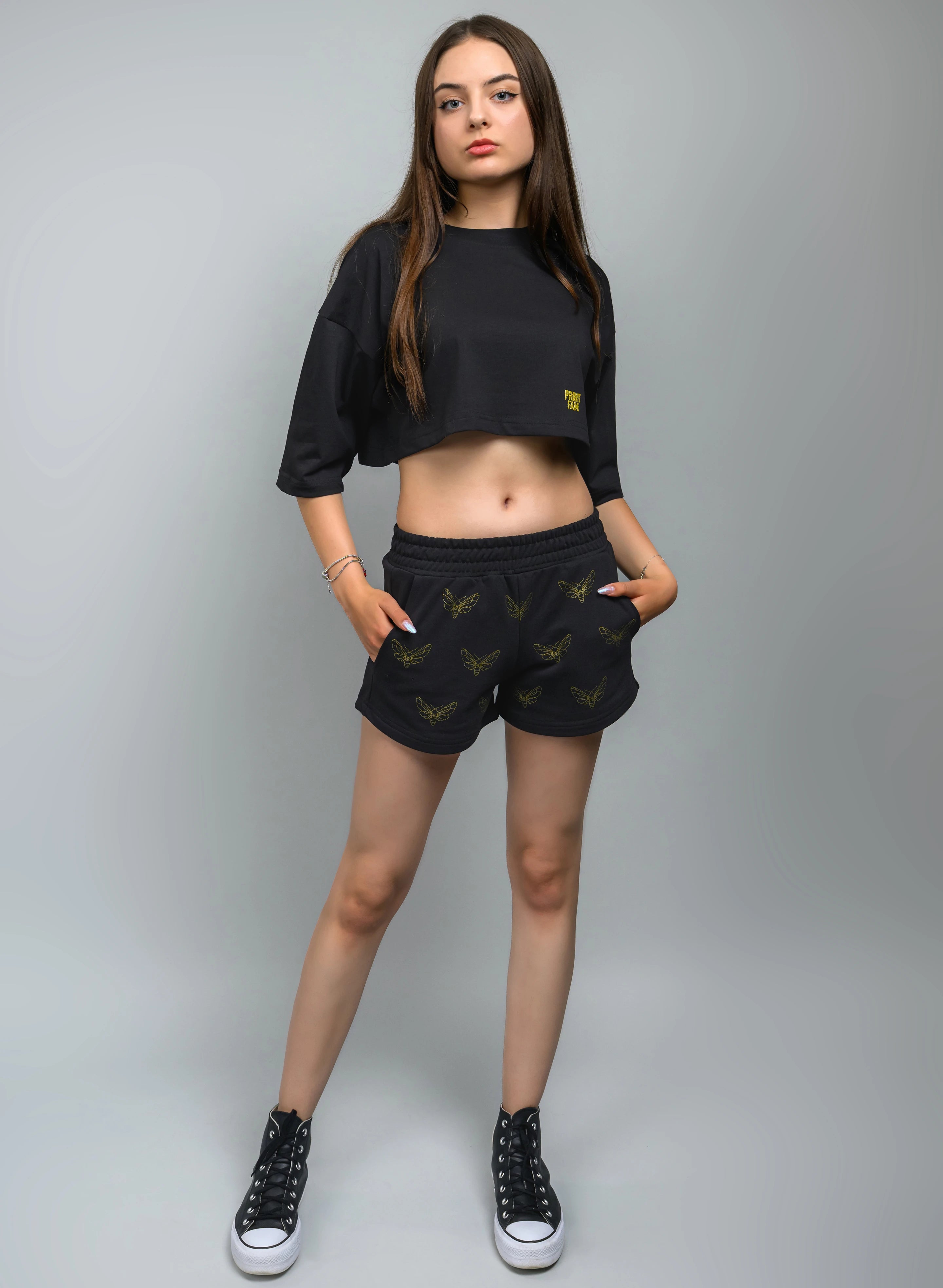 TRICOU CROP DAMA CU PRINT AURIU GOLDEN MOTH TDP4 - TD01