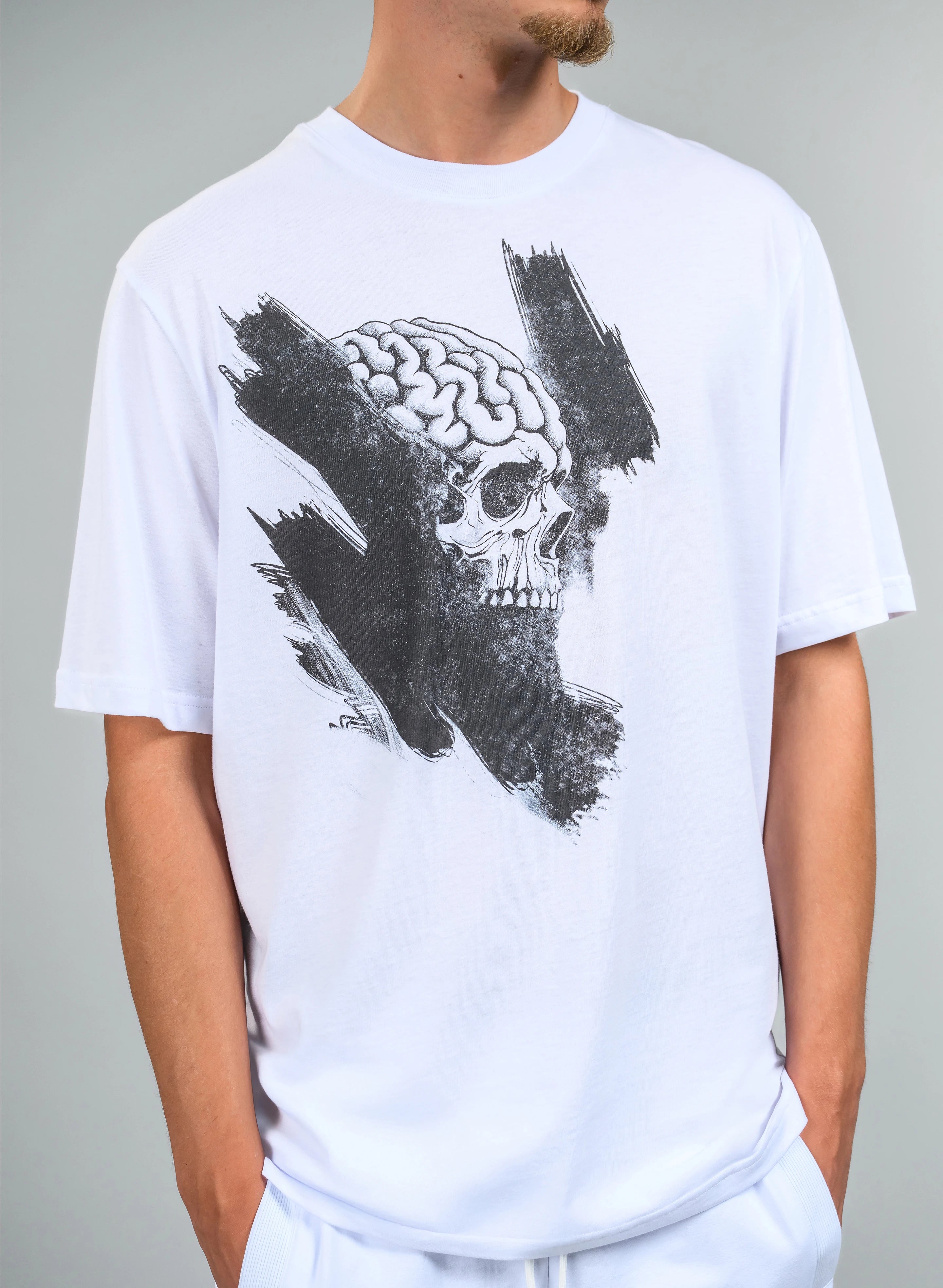 TRICOU ALB BARBATI SKULL MM TP1 - T010