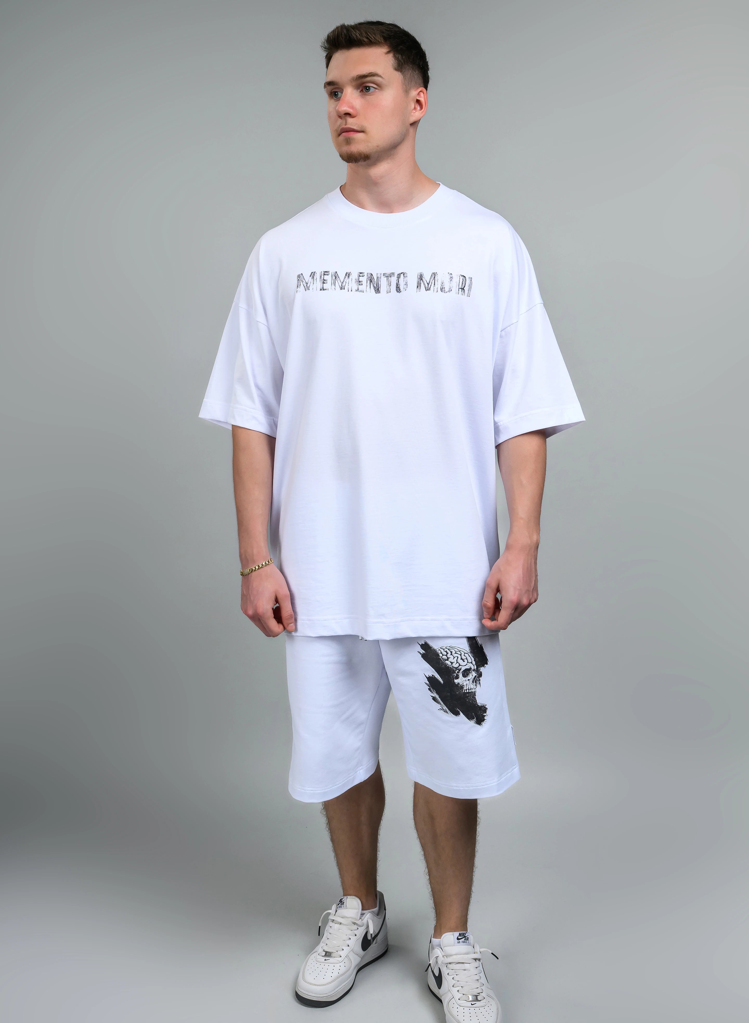 TRICOU ALB OVERSIZED MEMENTO MORI SKULL TP2 - T009