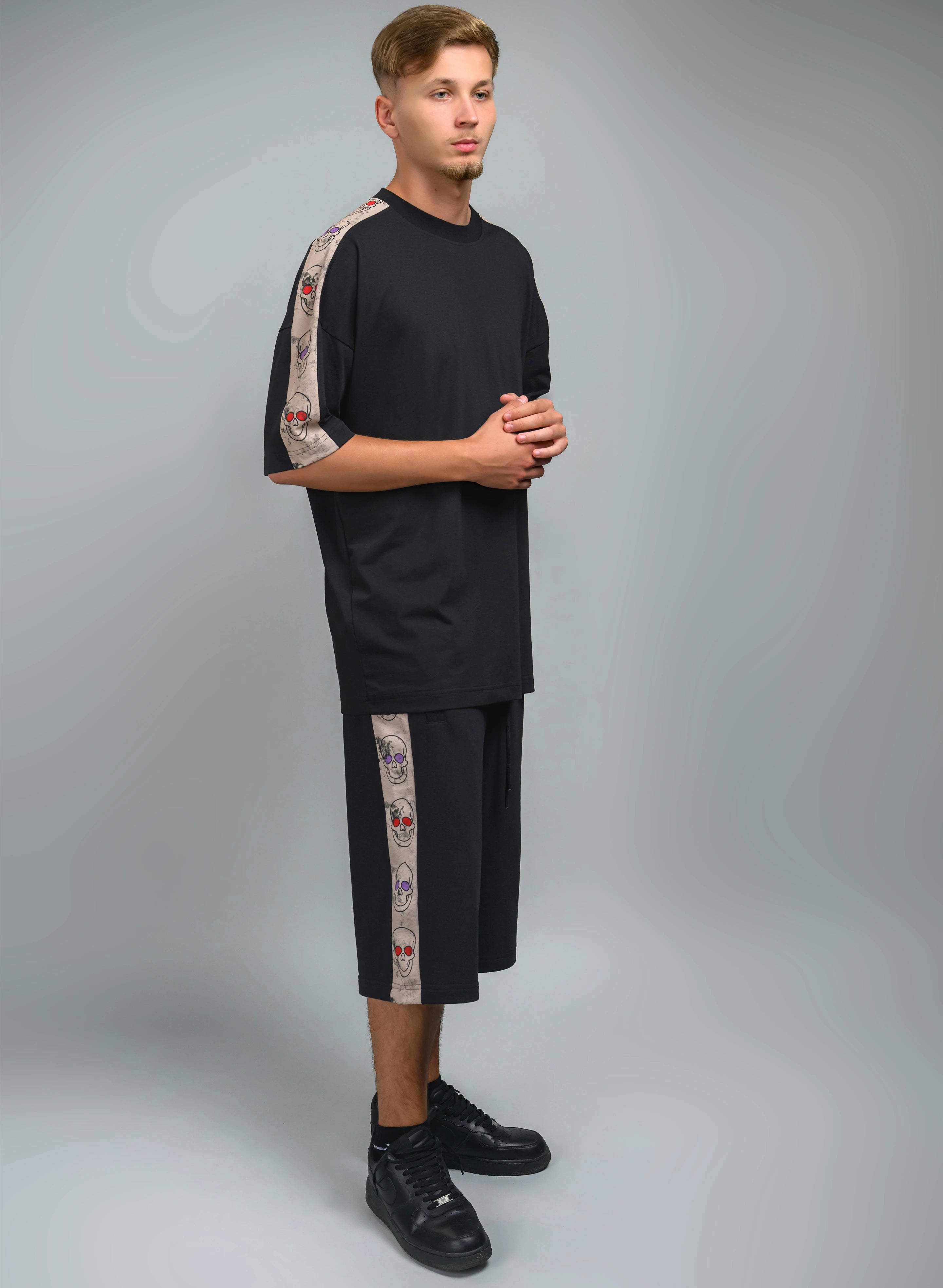 BERMUDE BAGGY BARBATI CU PRINT LATERALE SKULL VISION SHORTS BBP1 - BB02