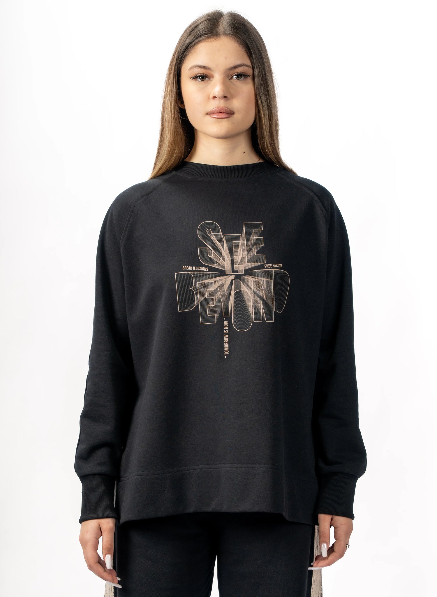 BLUZA  NEAGRA  FREEDOM ILLUSIONS SPLITSIDES BD01