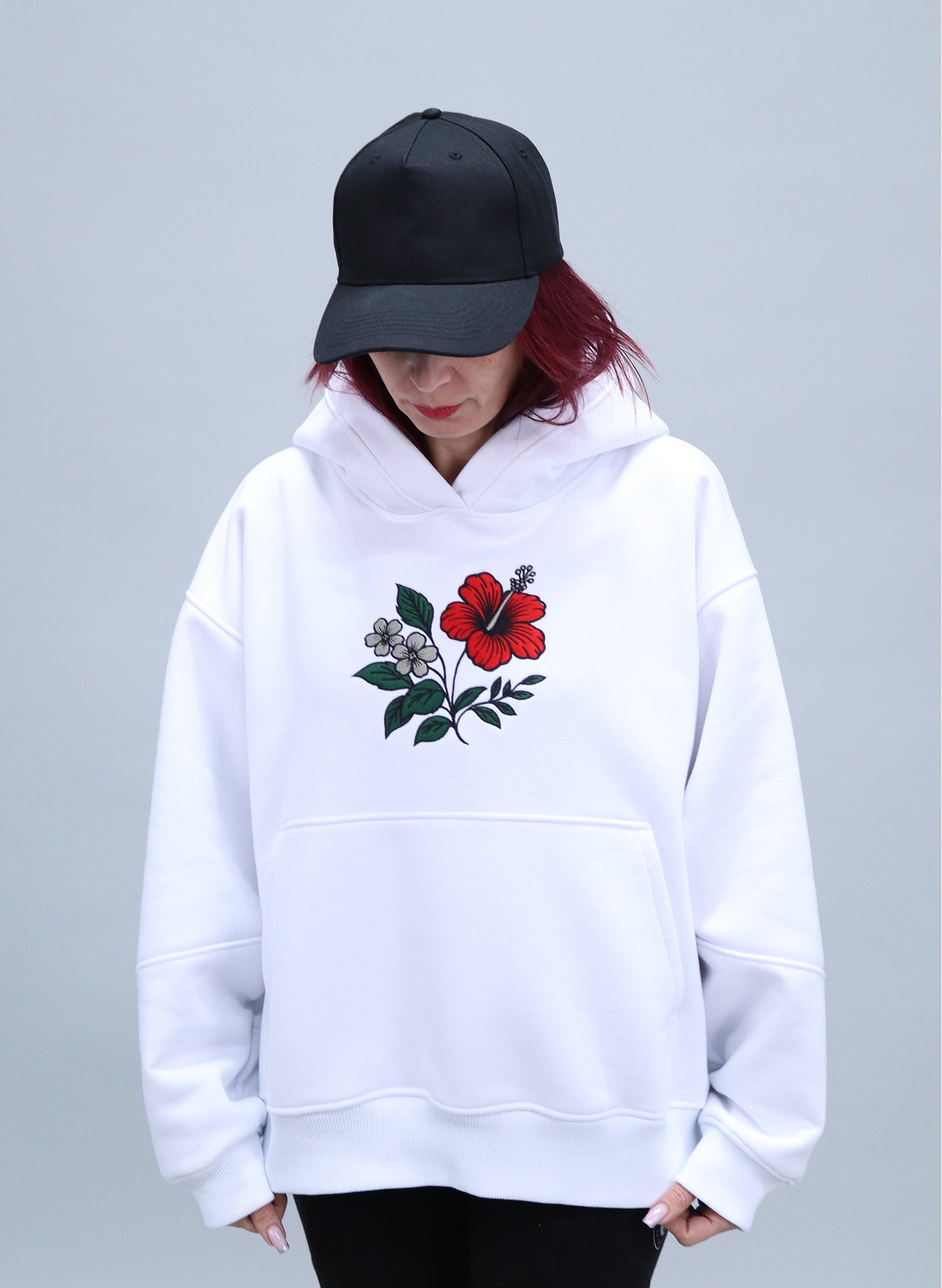 HANORAC ALB OVERSIZED CU BRODERIE DUAL BLOOM HDP5 - HD01