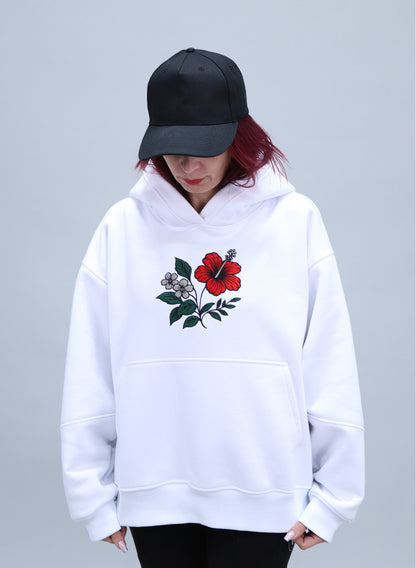 HANORAC ALB OVERSIZED CU BRODERIE DUAL BLOOM HDP5 - HD01