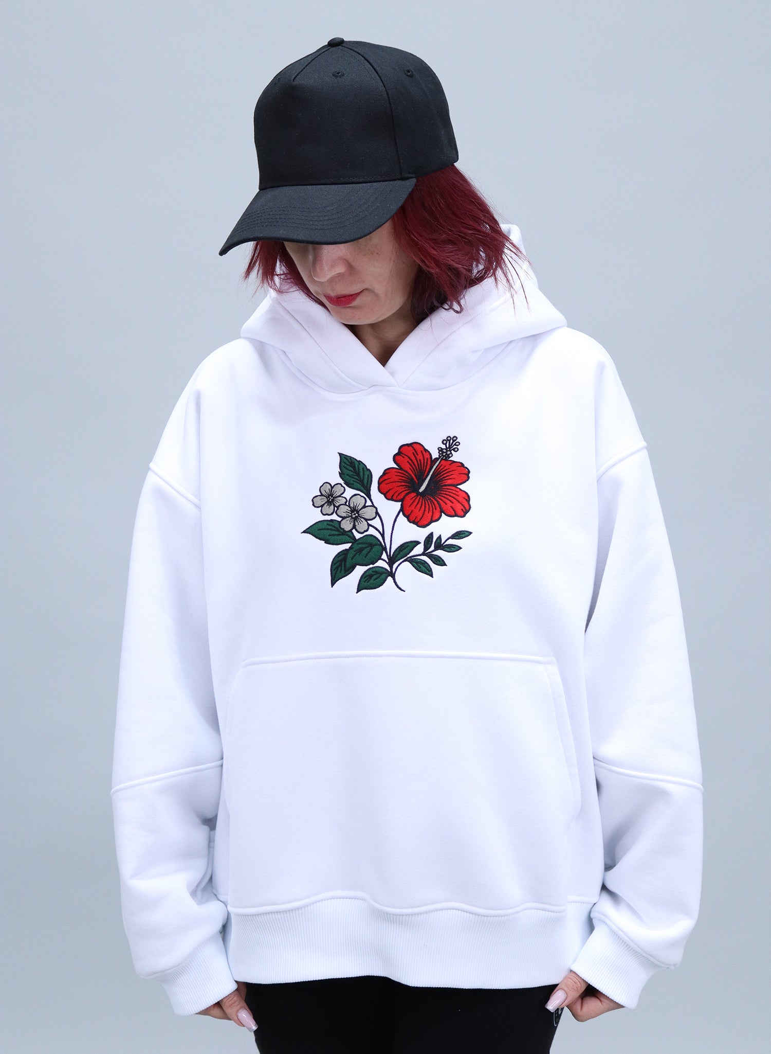 HANORAC ALB OVERSIZED CU BRODERIE DUAL BLOOM HDP5 - HD01