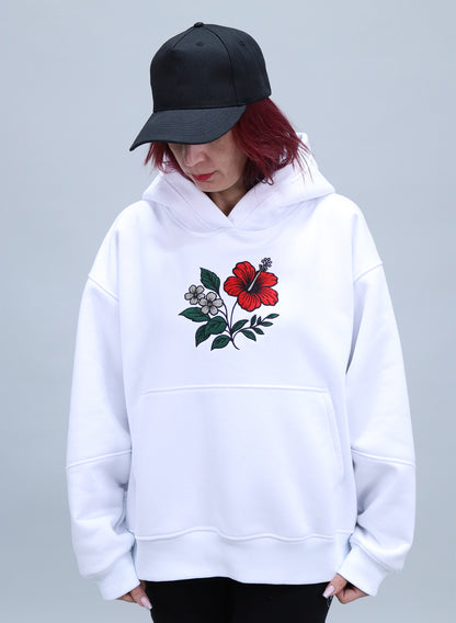 HANORAC ALB OVERSIZED CU BRODERIE DUAL BLOOM HDP5 - HD01