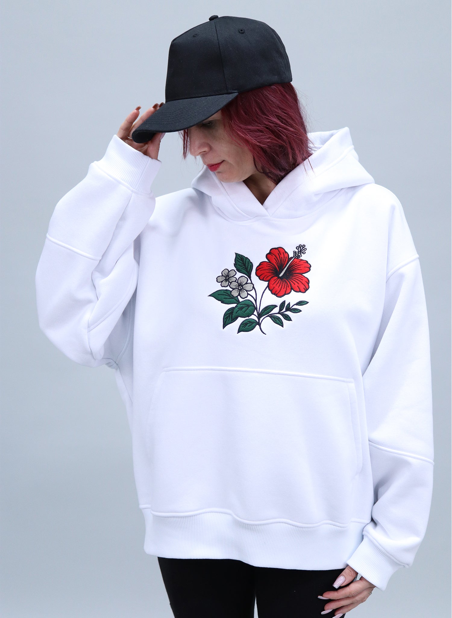 HANORAC ALB OVERSIZED CU BRODERIE DUAL BLOOM HDP5 - HD01