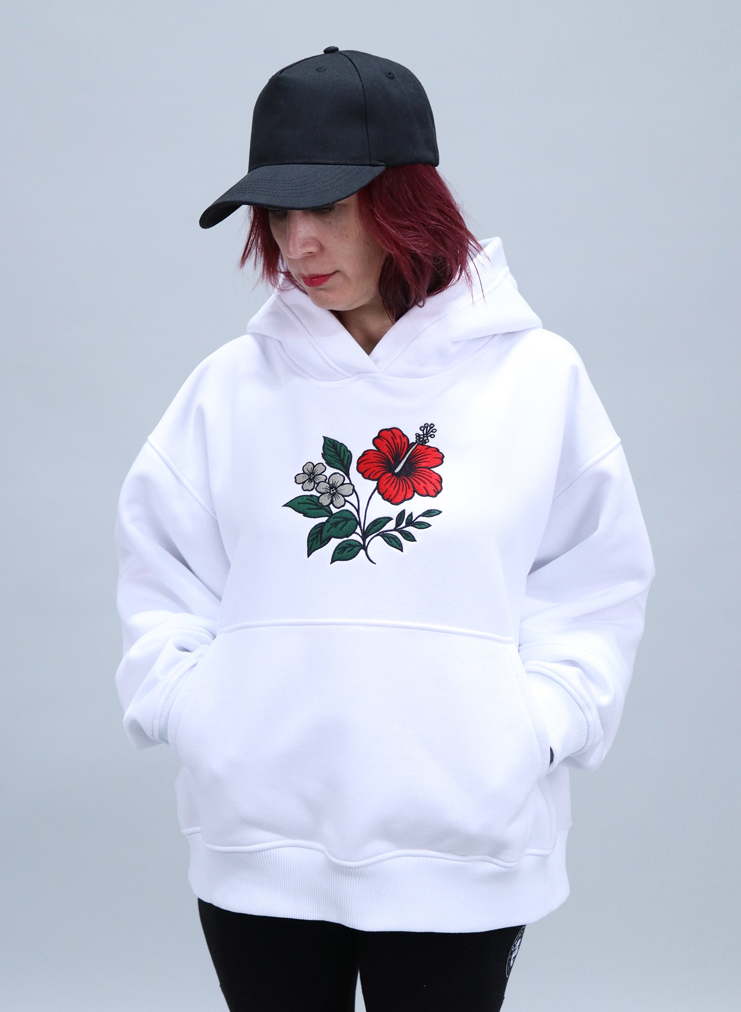 HANORAC ALB OVERSIZED CU BRODERIE DUAL BLOOM HDP5 - HD01