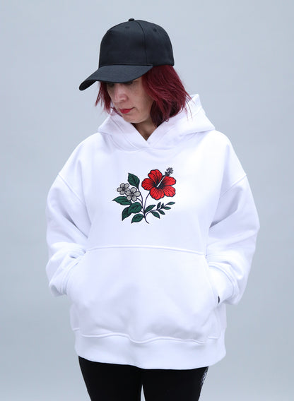 HANORAC ALB OVERSIZED CU BRODERIE DUAL BLOOM HDP5 - HD01