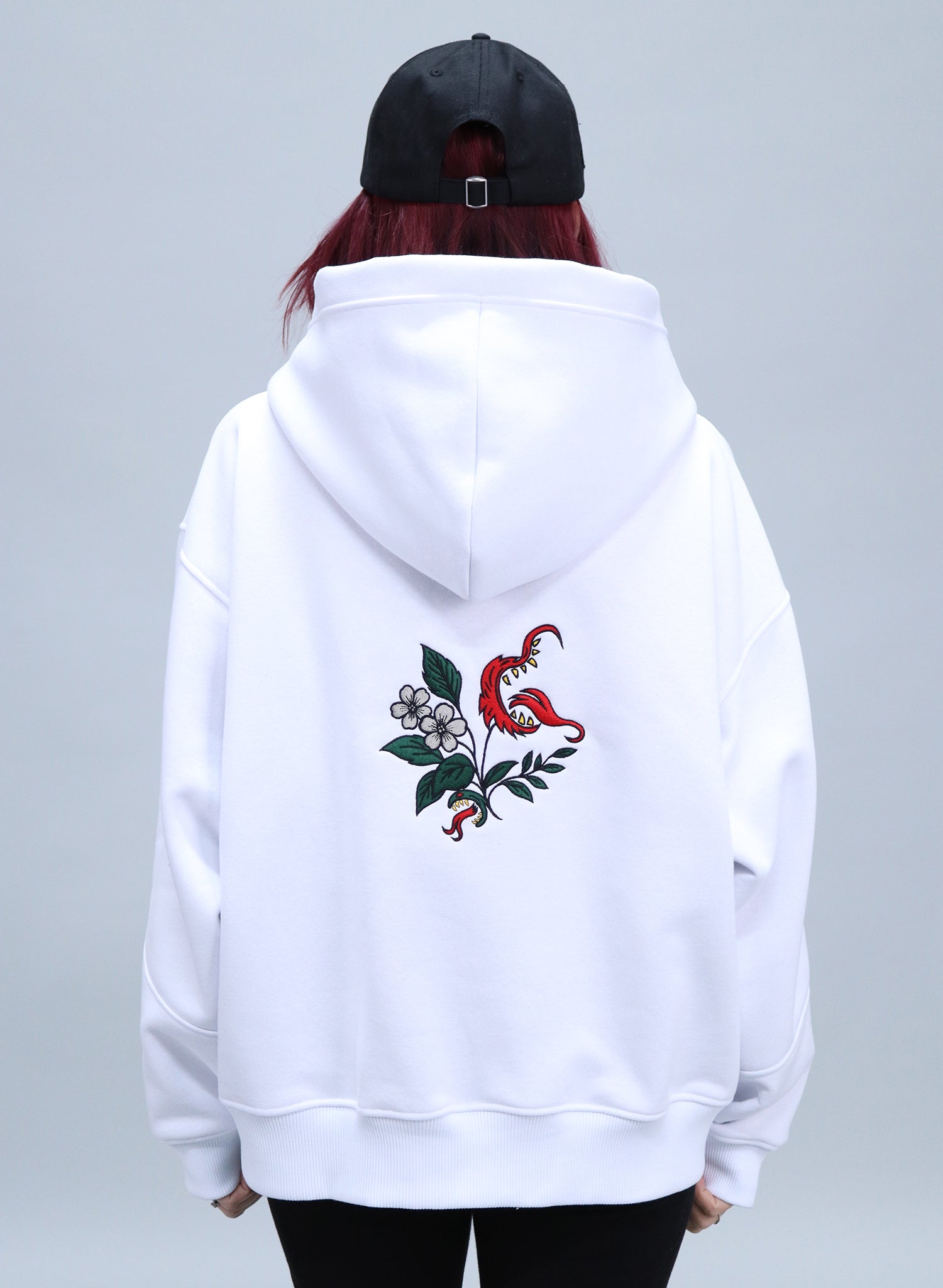 HANORAC ALB OVERSIZED CU BRODERIE DUAL BLOOM HDP5 - HD01