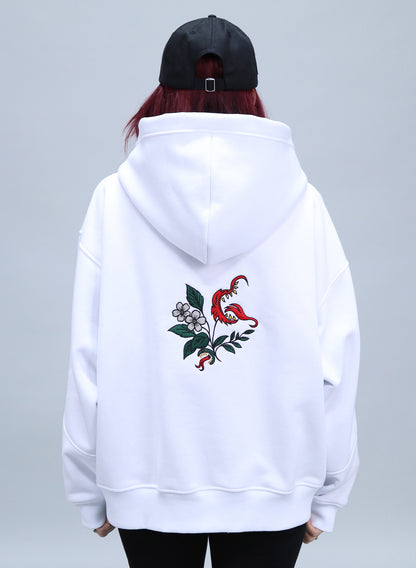 HANORAC ALB OVERSIZED CU BRODERIE DUAL BLOOM HDP5 - HD01