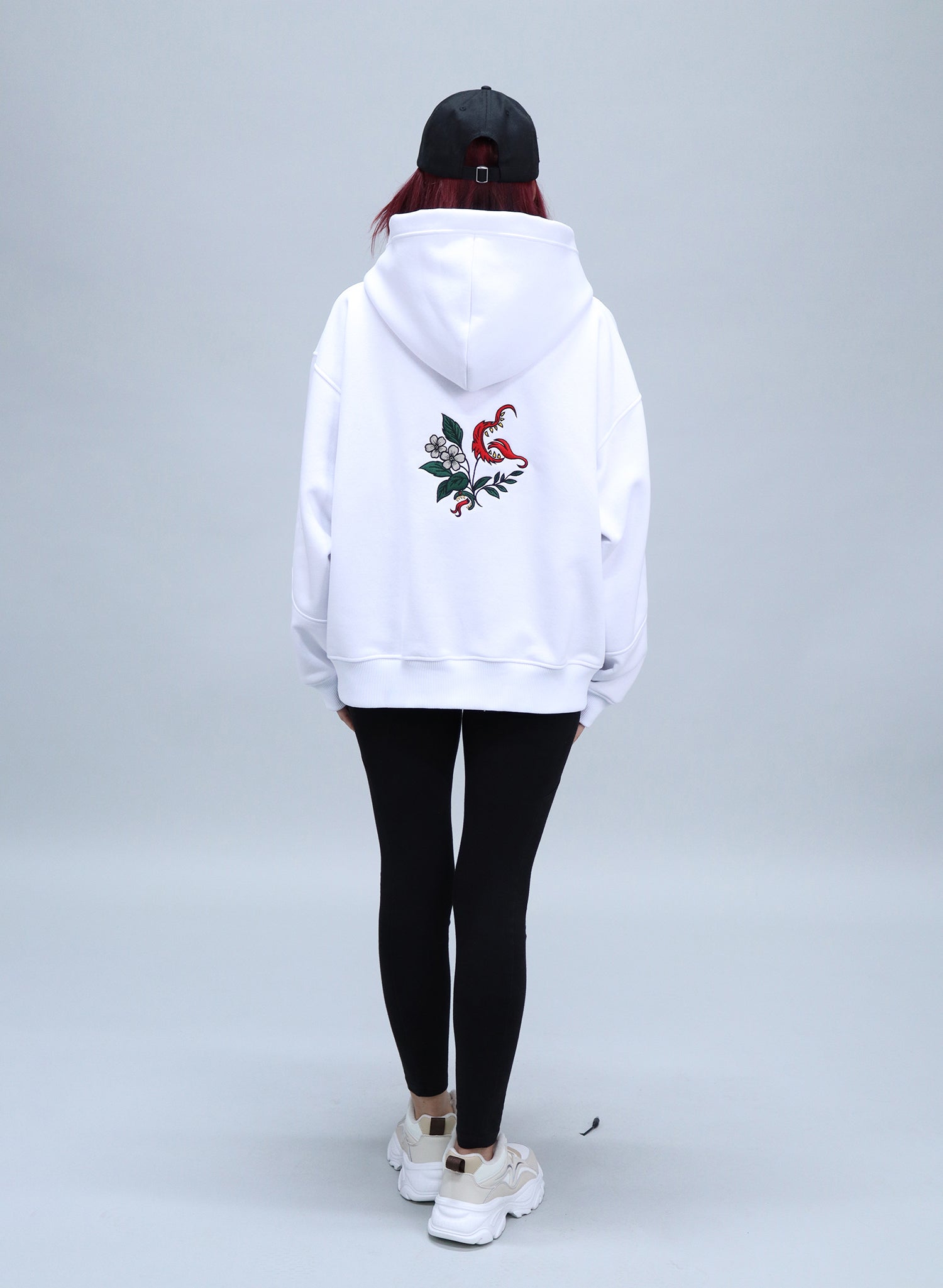 HANORAC ALB OVERSIZED CU BRODERIE DUAL BLOOM HDP5 - HD01