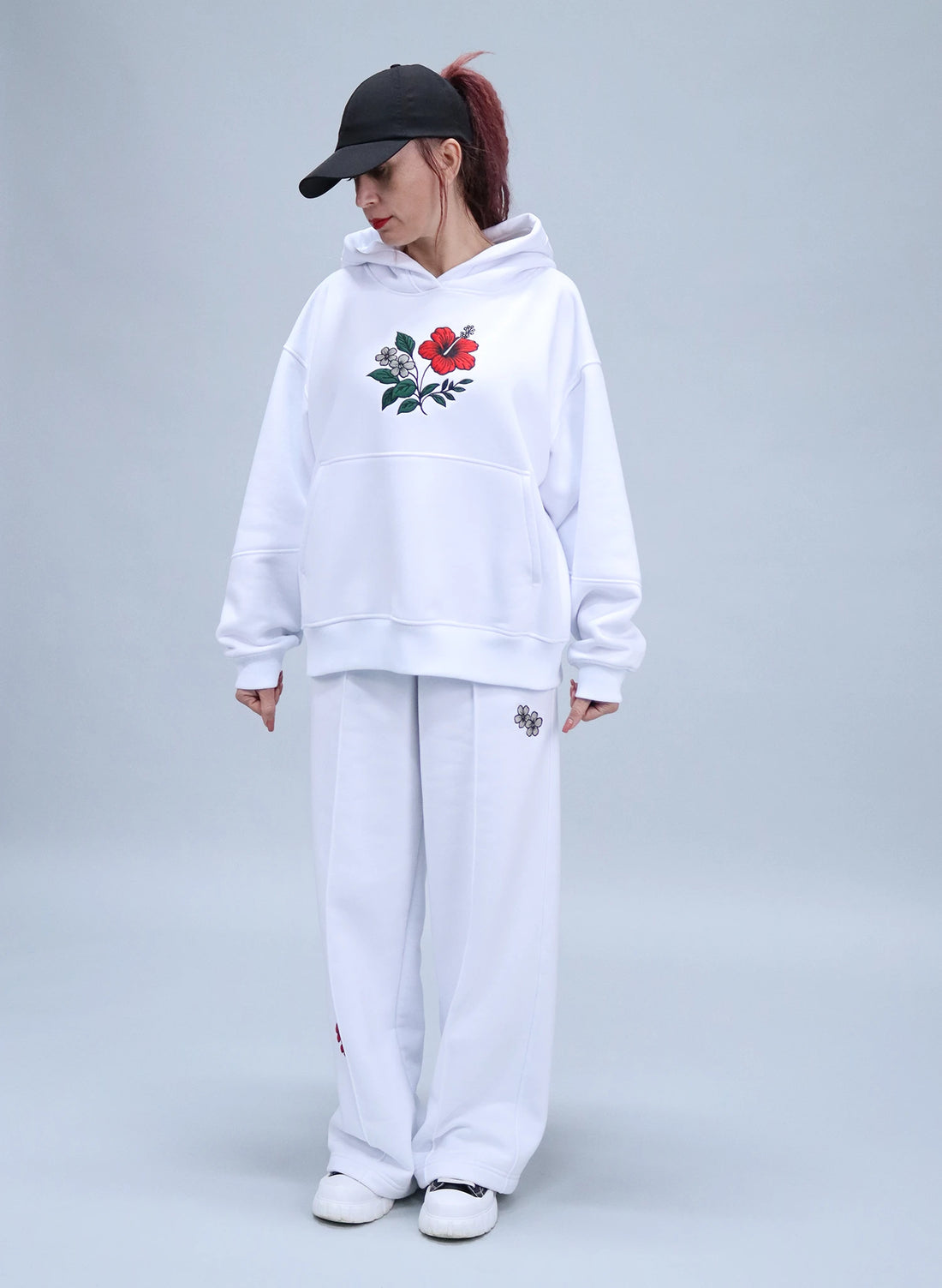 HANORAC ALB OVERSIZED CU BRODERIE DUAL BLOOM HDP5 - HD01