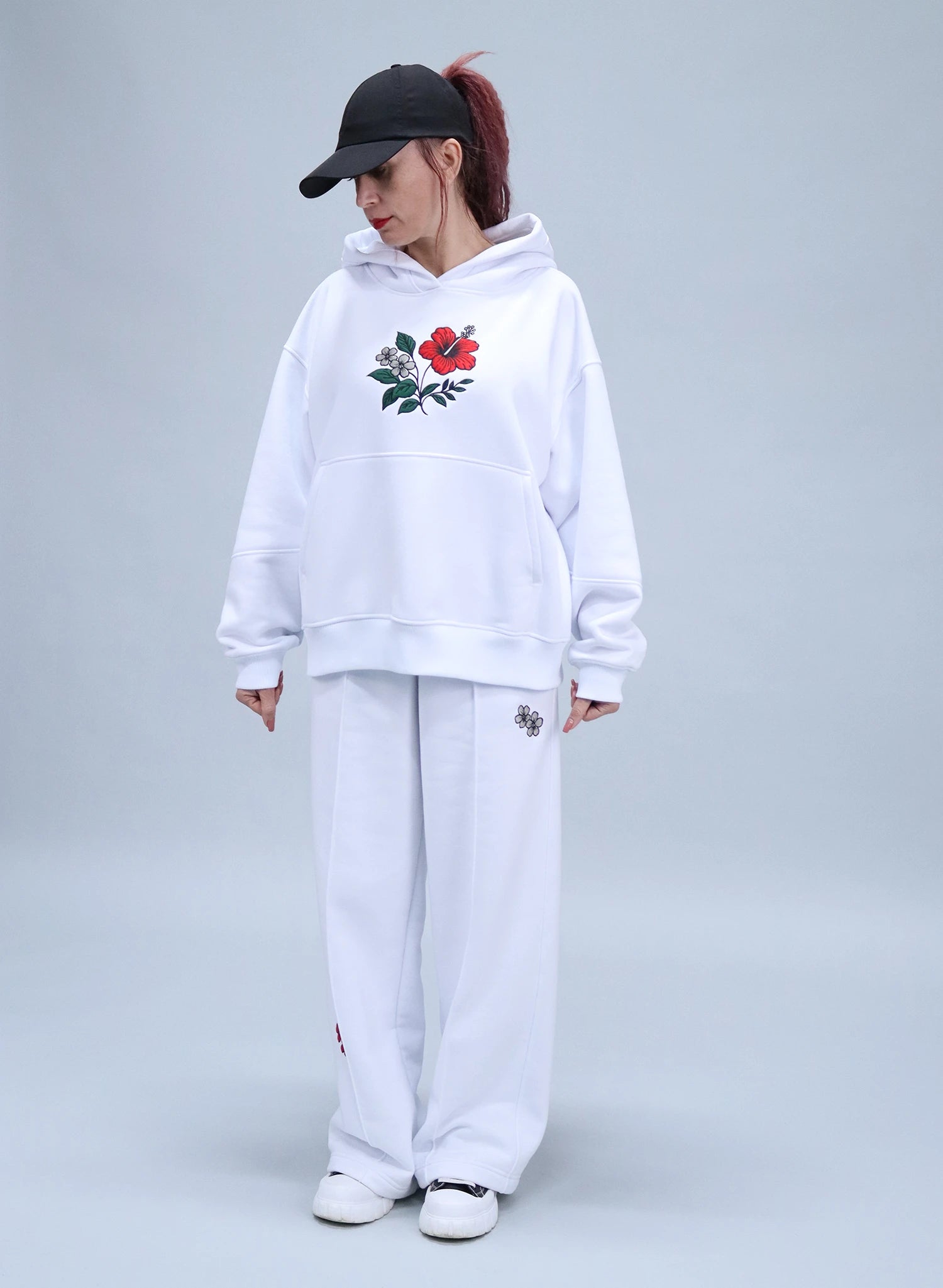 HANORAC ALB OVERSIZED CU BRODERIE DUAL BLOOM HDP5 - HD01