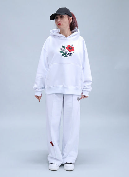 HANORAC ALB OVERSIZED CU BRODERIE DUAL BLOOM HDP5 - HD01