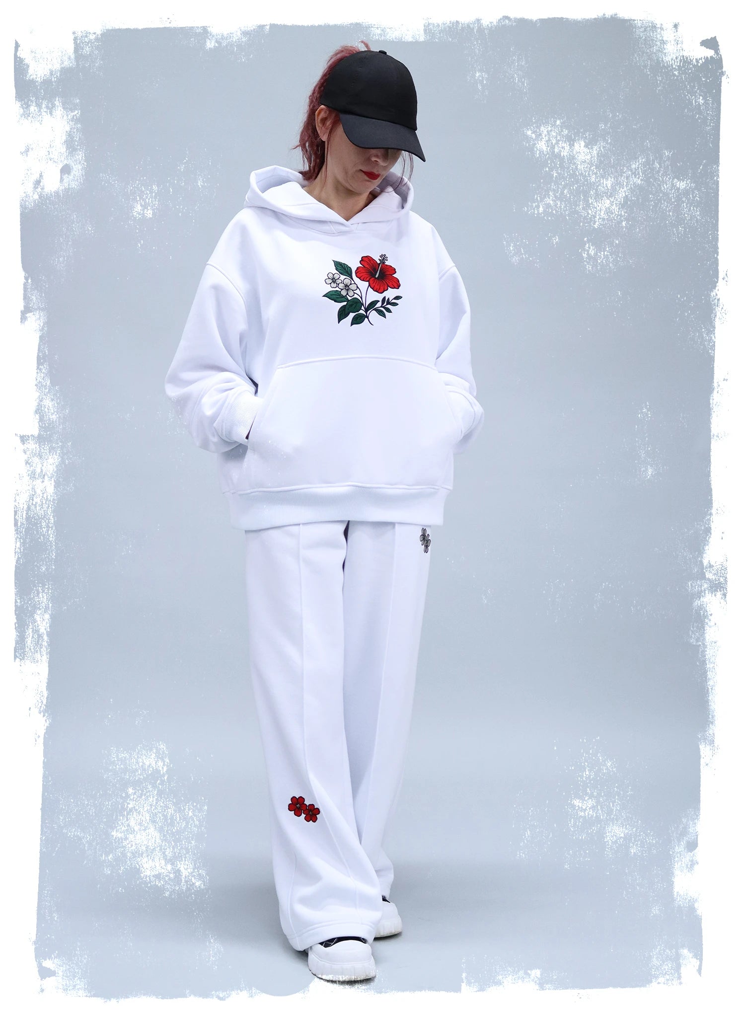 HANORAC ALB OVERSIZED CU BRODERIE DUAL BLOOM HDP5 - HD01