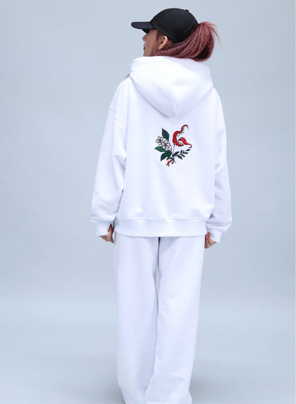 HANORAC ALB OVERSIZED CU BRODERIE DUAL BLOOM HDP5 - HD01