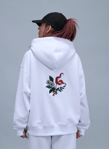 HANORAC ALB OVERSIZED CU BRODERIE DUAL BLOOM HDP5 - HD01