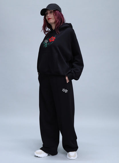 HANORAC NEGRU CU BRODERIE WILD BLOOM HDP5 - HD03