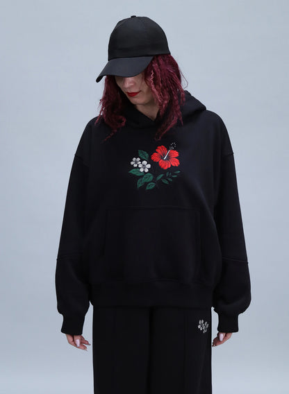 HANORAC NEGRU CU BRODERIE WILD BLOOM HDP5 - HD03
