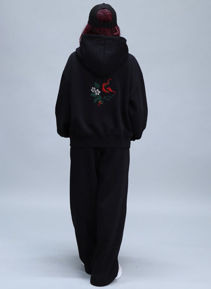 HANORAC NEGRU CU BRODERIE WILD BLOOM HDP5 - HD03