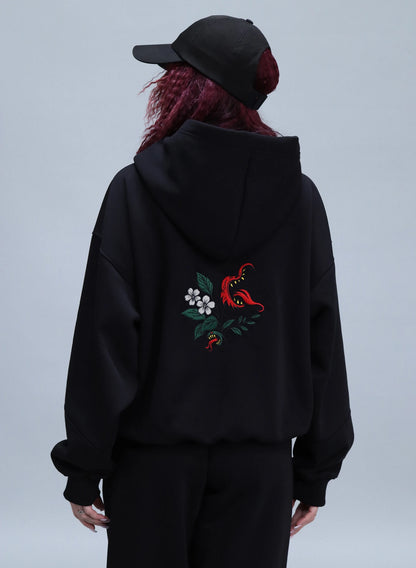 HANORAC NEGRU CU BRODERIE WILD BLOOM HDP5 - HD03
