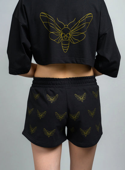 PANTALONI SCURTI DAMA CU PRINT AURIU ROYAL BURN PDP1 - PD01