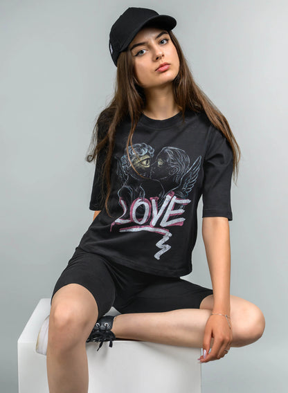 TRICOU NEGRU FEMEI CU PRINT LOVE TDP1 - TD02