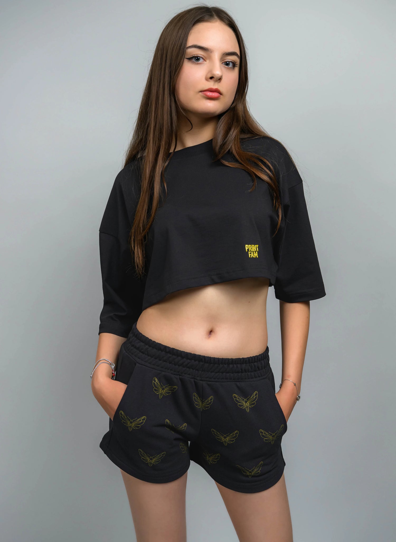 TRICOU CROP DAMA CU PRINT AURIU GOLDEN MOTH TDP4 - TD01