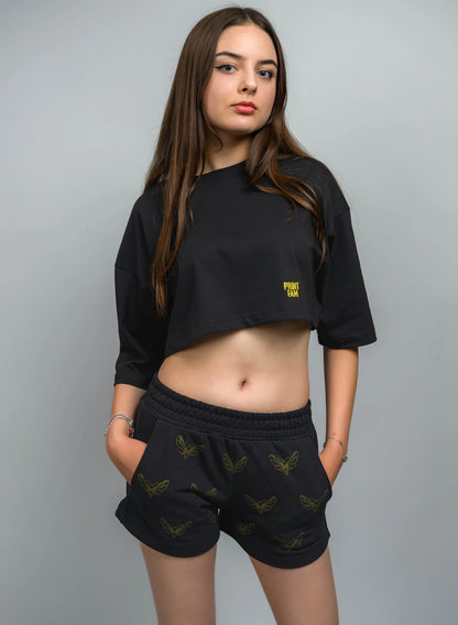 TRICOU CROP DAMA CU PRINT AURIU GOLDEN MOTH TDP4 - TD01