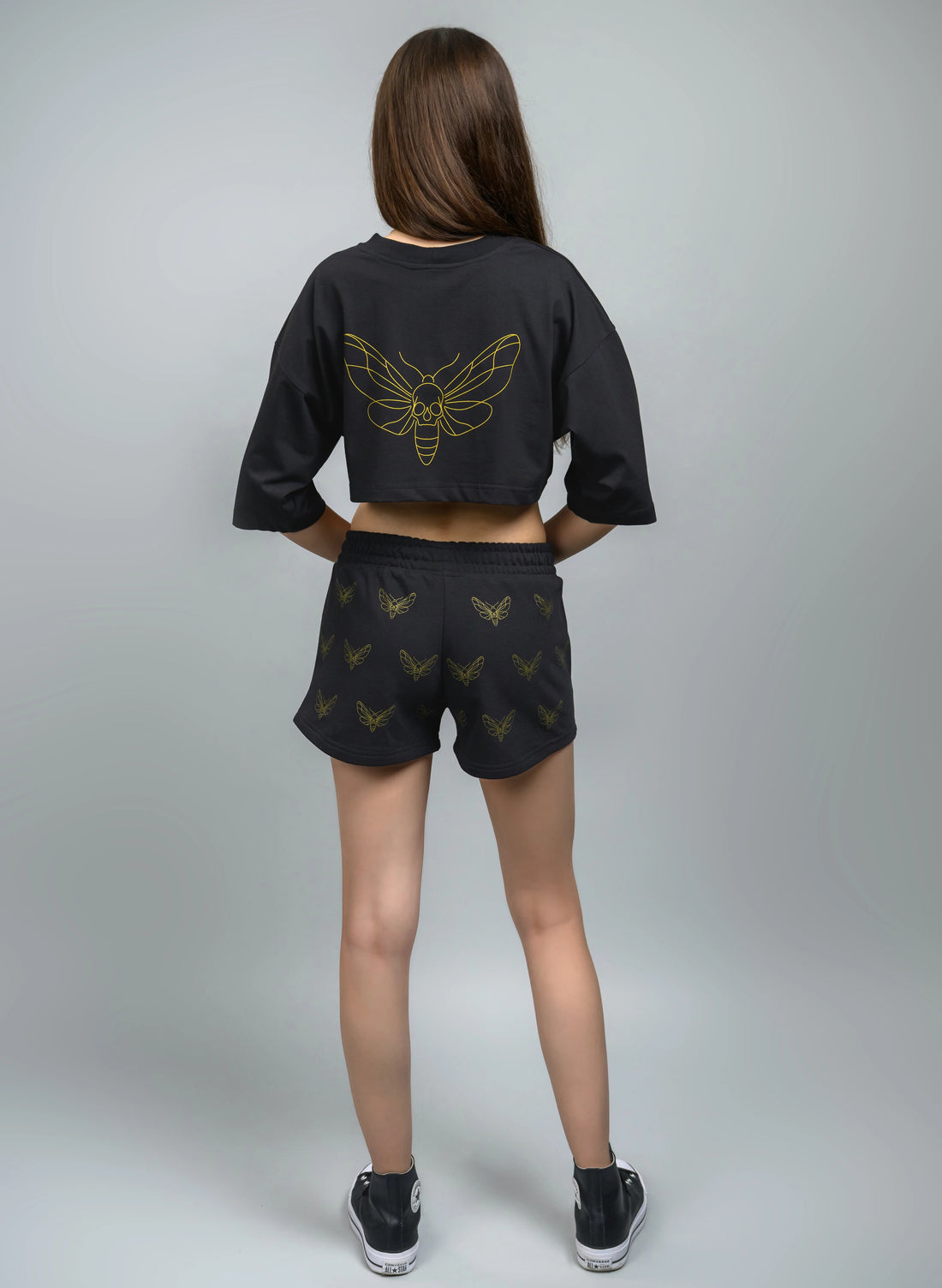 TRICOU CROP DAMA CU PRINT AURIU GOLDEN MOTH TDP4 - TD01