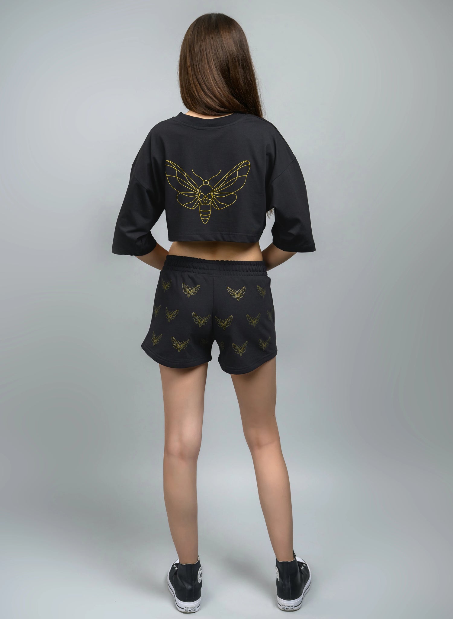 TRICOU CROP DAMA CU PRINT AURIU GOLDEN MOTH TDP4 - TD01