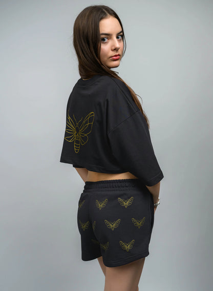 TRICOU CROP DAMA CU PRINT AURIU GOLDEN MOTH TDP4 - TD01