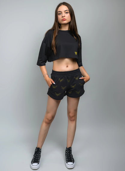 TRICOU CROP DAMA CU PRINT AURIU GOLDEN MOTH TDP4 - TD01