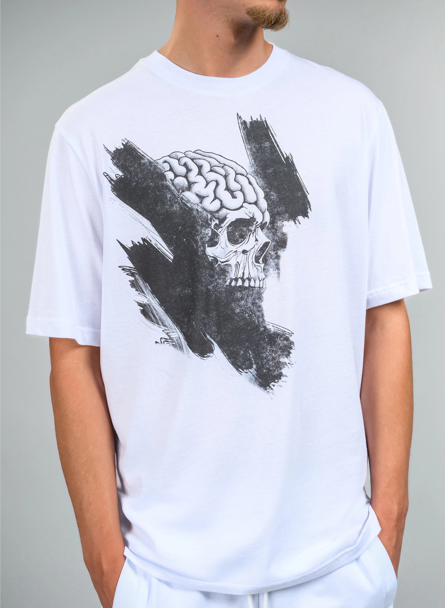 TRICOU ALB BARBATI SKULL MM TP1 - T010