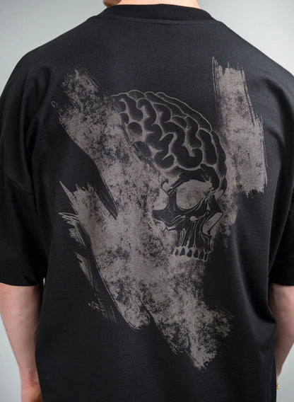 TRICOU NEGRU CU IMPRIMEU MEMENTO MORI SKULL TP2 - T007