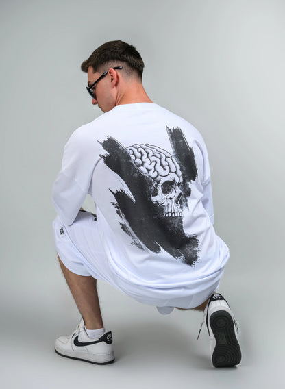 TRICOU ALB OVERSIZED MEMENTO MORI SKULL TP2 - T009