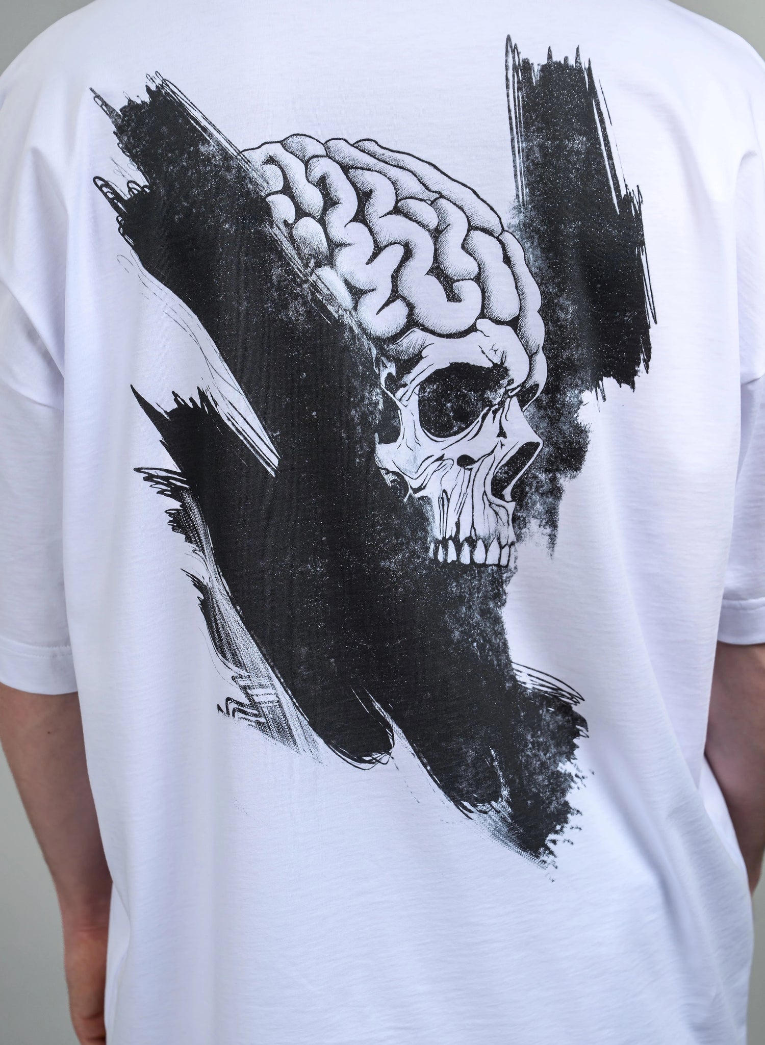 TRICOU ALB OVERSIZED MEMENTO MORI SKULL TP2 - T009