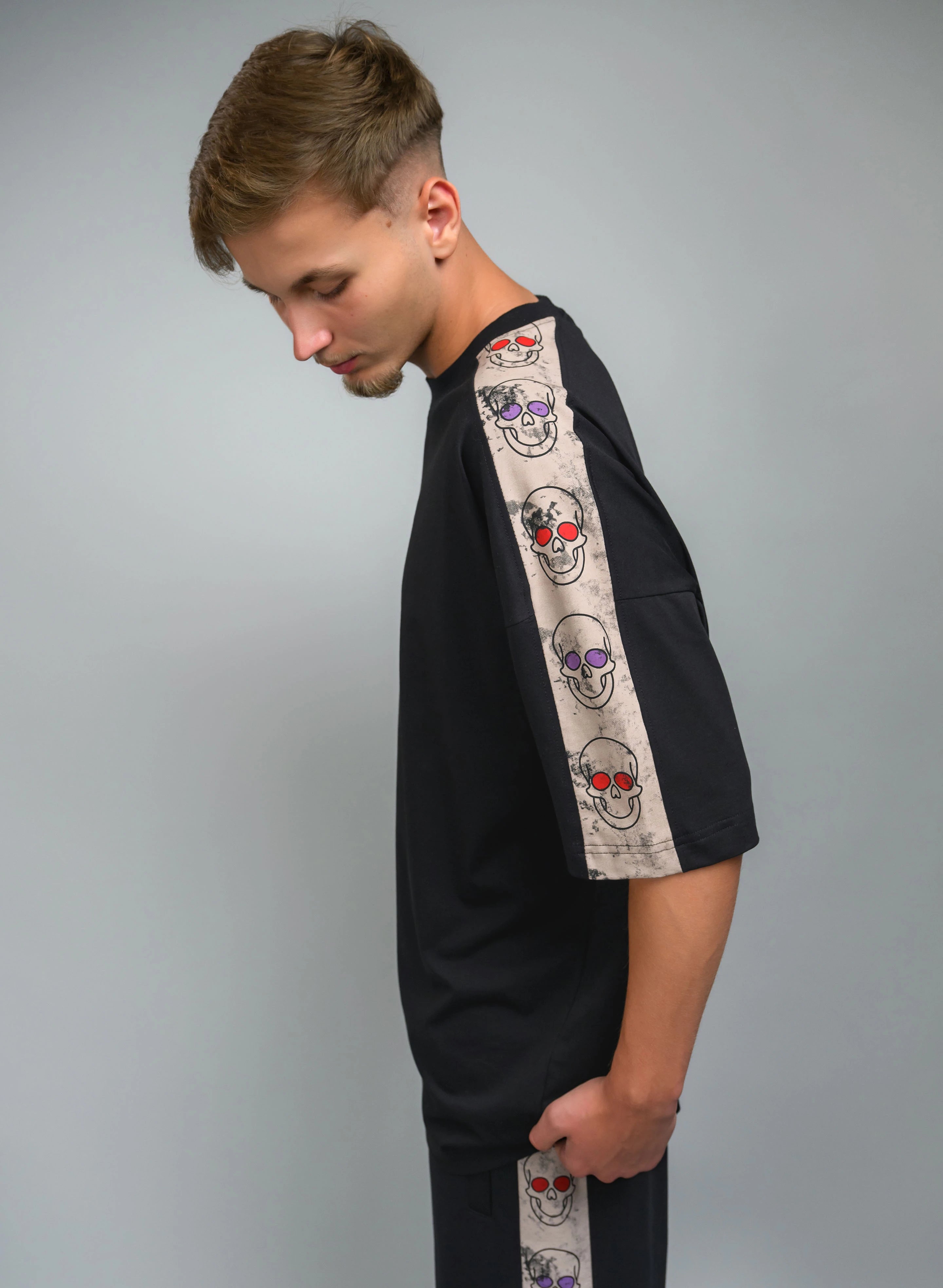 TRICOU OVERSIZED BARBATI CU PRINT CRANII SKULL VISION TEE TP2 - T022