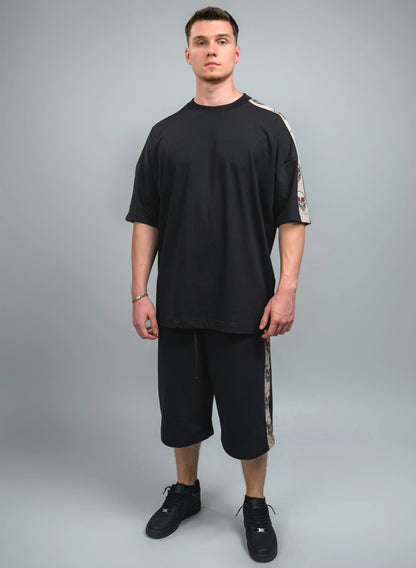 TRICOU OVERSIZED CU PRINT MANECI SKULL STRIPES TP2 - T023