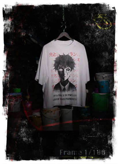 TRICOU OVERSIZED ALB MANGA LIGHT &amp; DARKNESS TDP2 TD12