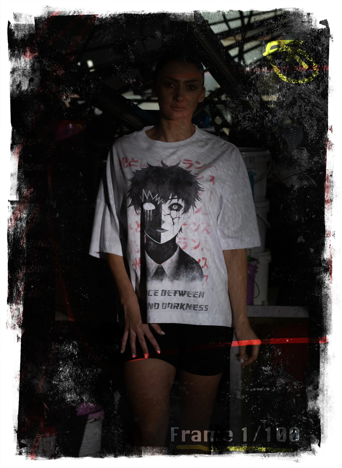 TRICOU OVERSIZED ALB MANGA LIGHT &amp; DARKNESS TDP2 TD12