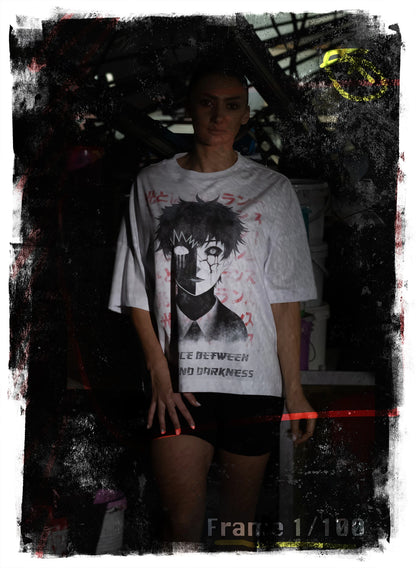 TRICOU OVERSIZED ALB MANGA LIGHT &amp; DARKNESS TDP2 TD12
