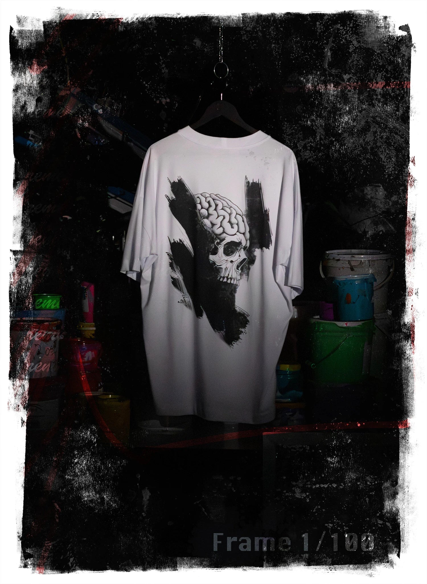 TRICOU ALB OVERSIZED MEMENTO MORI SKULL TP2 - T009